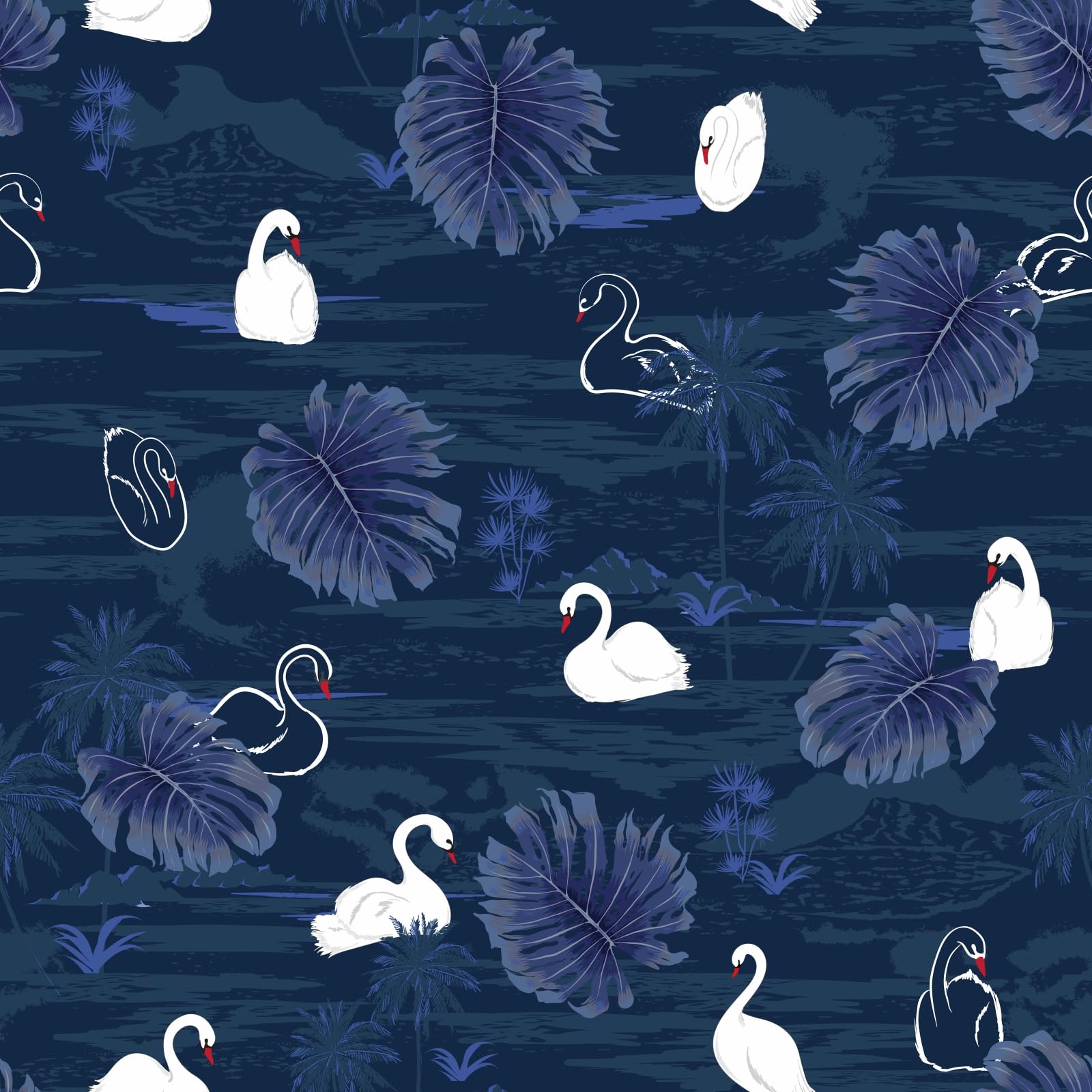 VEELIKE Navy Blue Tropical Wallpaper Leaf Contact Paper Swan Floral Wall Mural Botanical Wall Art Patterned Wallpaper for Bedroom Lining Paper for Drawers Vinyl Wrap for Furniture Kitchen 44.5cm×300cm