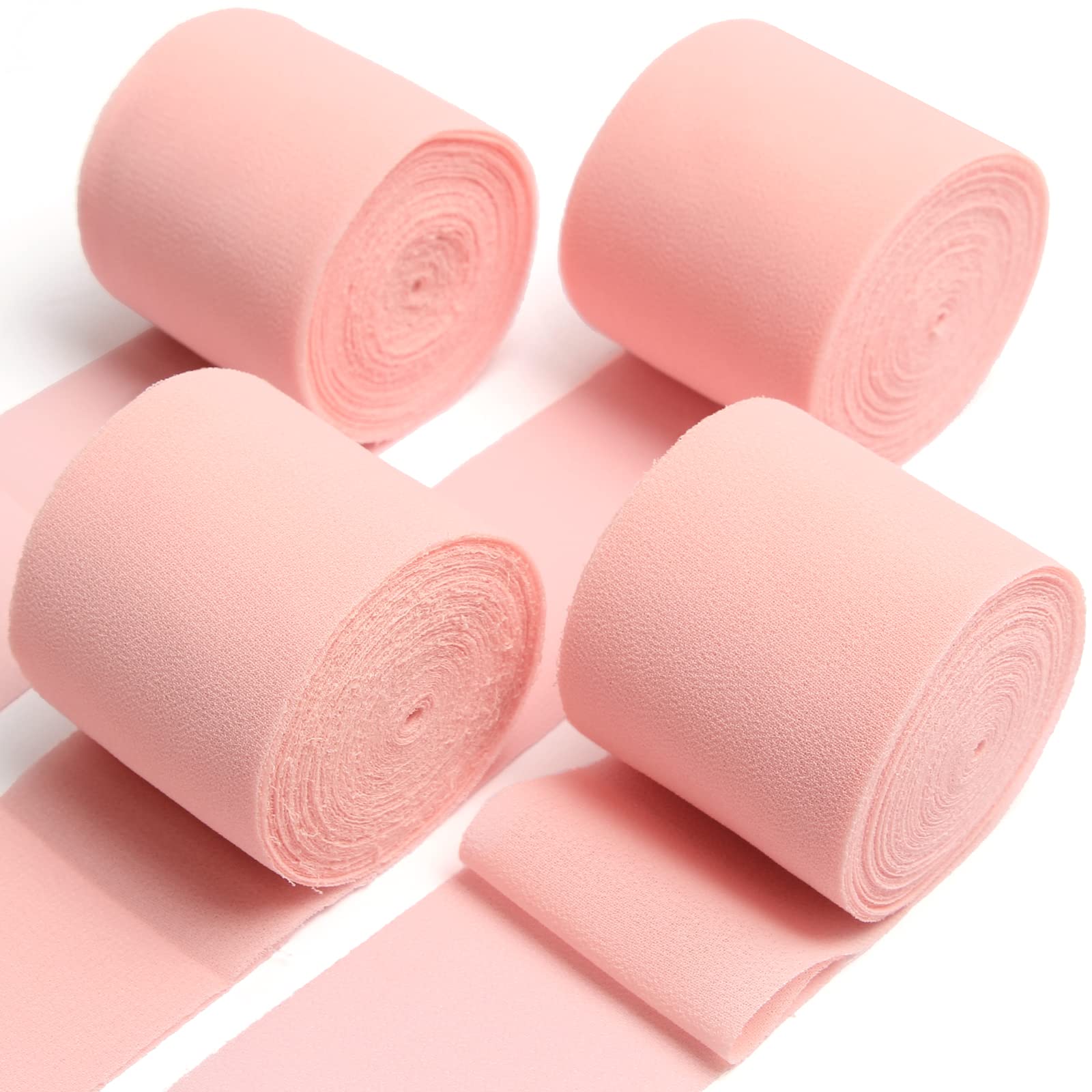 Photo 1 of UpUDo 4 Rolls Chiffon Ribbon, 1.5" x 6Yd Peachy Pink Silk Ribbons, Smooth Edges for Wedding Invitations, Bridal Bouquets, DIY Crafts, Gift Wrapping, Holiday Decor