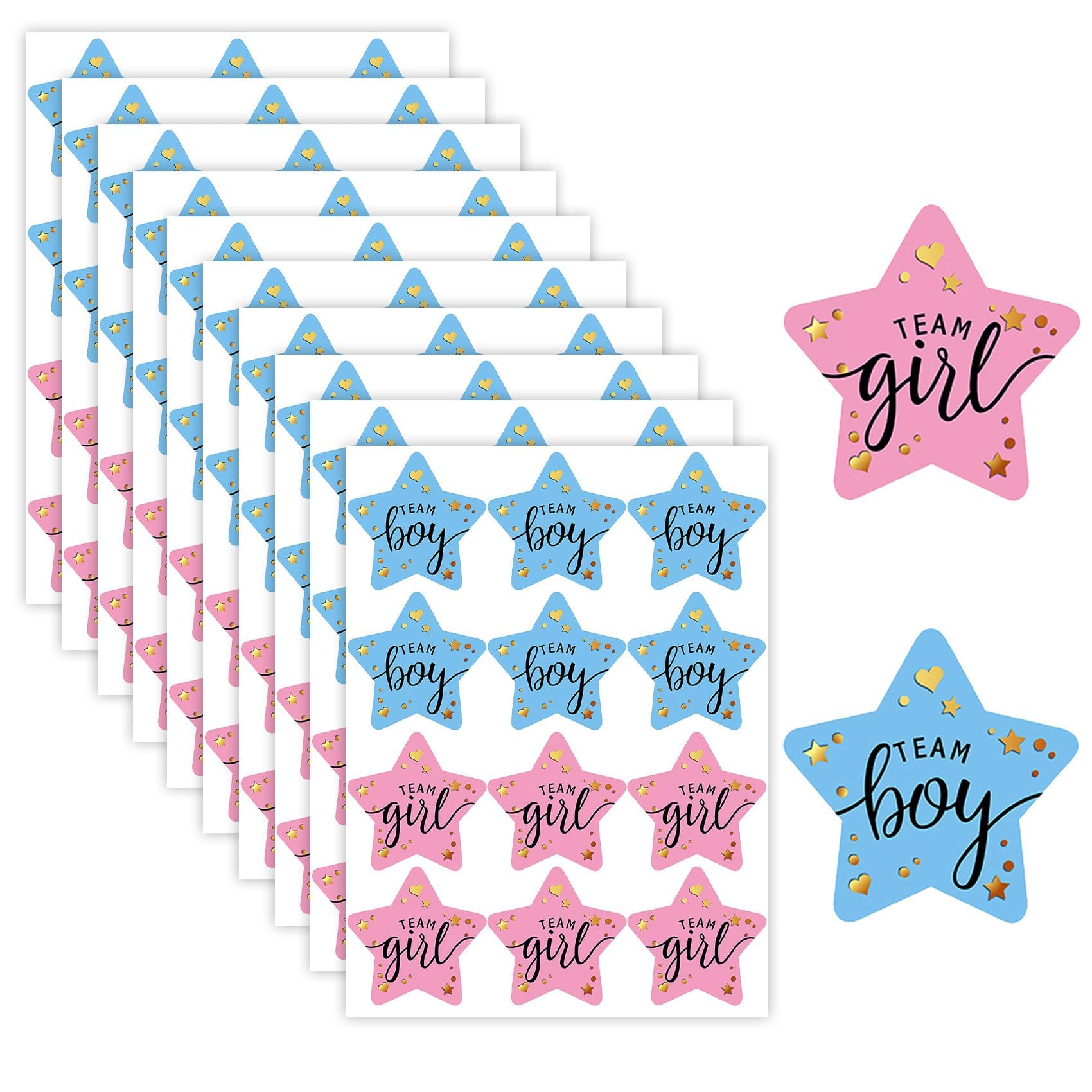 Gender Reveal Stickers, Gender Reveal Decorations, 10 Sheets 120 Pcs, Team Boy Team Girl Stickers, for Party Invitations, Voting Game, Team Game, Baby Shower Party Supplies