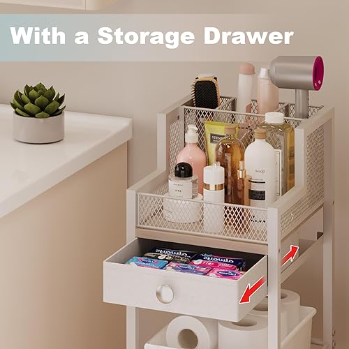 3-Tier Hair Tools Organizer with Drawer Narrow Freestanding Shelf