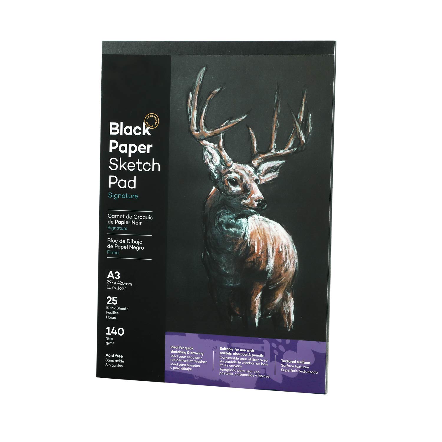 A3 Black Drawing Pad Artist Sketch Pad Oil Pastel Paper Pad Black Paper Sketchbook Professional Painting Pad Perfect for Oil Pastels, Chalk, Highlight Pen, Graphite & Colored Pencils, Charcoal