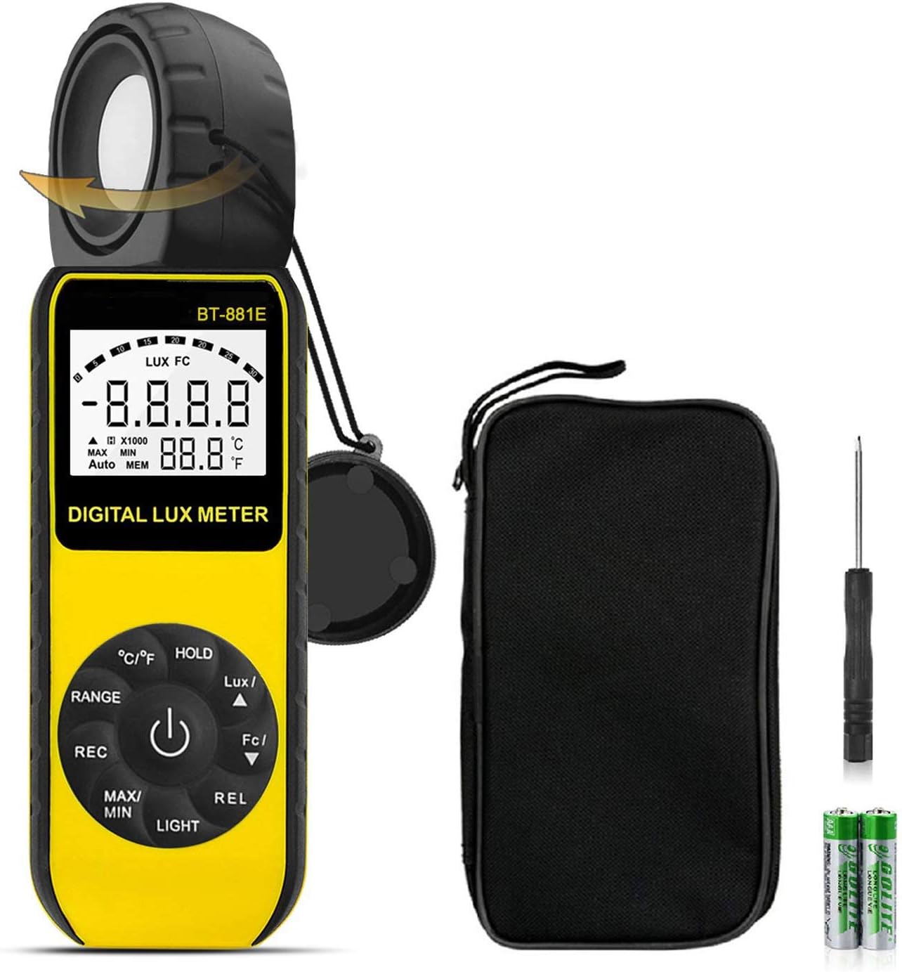 BTMETER Luxómetro Digital,Medidores LUX Digitales BT881E,300,000 lux