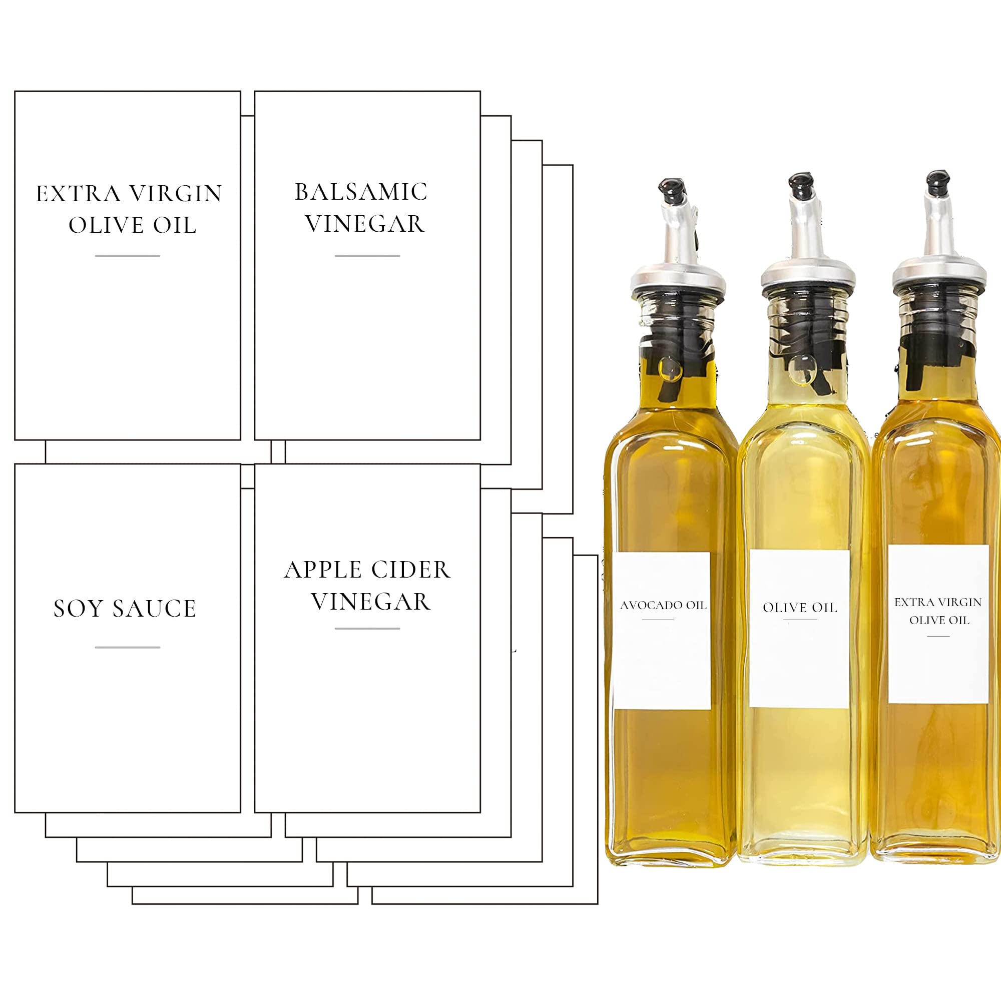 Ezebesta 20 Pieces Oil Vinegar Soy Sauce Dispenser Bottle Labels Waterproof & Oil-Proof Stickers for Cooking and Kitchen Organization