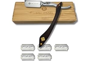 SAKI SHEARS Straight Edge Shaving Razor with Disposable Blades - Solid Wood Handle, Stainless Steel Blades (Dark Brown)
