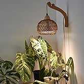 Bstrip Hanging Grow Lights for Indoor Plants, 18W Full Spectrum Plant Light, Boho Rattan Lantern Shade, 3800K Wall-Mounted Decorative Grow Light with 9.8FT Power Cord for Indoor Plant Growing, Flowers