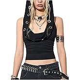 Verdusa Women's Y2K Goth Hoodie Tank Top Grommet Eyelet Backless Crop Tops Rave Outfits Grunge Clothes