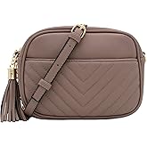 FashionPuzzle Chevron Quilted Crossbody Camera Bag with Chain Strap and Tassel