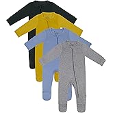 Jimonda Baby Boy Romper 4-Pack - Bamboo Zip-Up Pajamas for 0-24 Months,Unisex Footed Sleepers,Ultra-Soft Stretchy Fabric