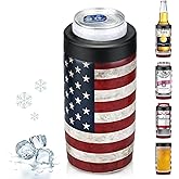 Maxso Slim Can Cooler, 4-in-1 Double Walled Stainless Steel Insulated Beer Can Holder, Works With All 12 Oz Cans,Bottles & As A Pint Cups - America Flag