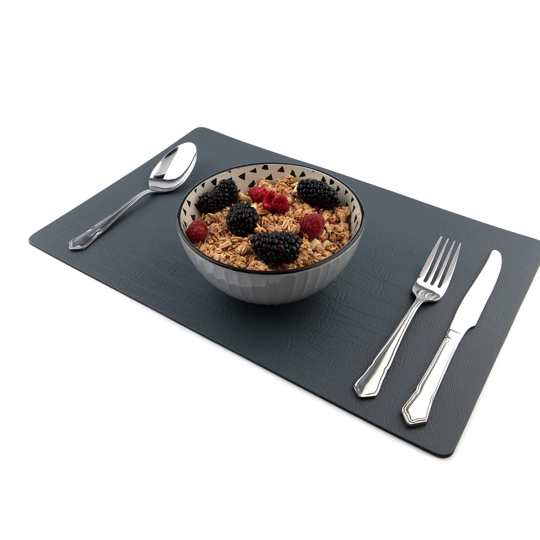 Sets of 8 Large Slate Grey Recycled Leather Placemats (42cm x 26.5cm). Made in The UK by Lara-May.