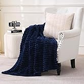 Linecooo Navy Blue Fleece Throw Blanket 50”×60” for Couch Sofa Bed,Super Soft Cozy Plush Microfiber Flannel Blanket with Stripes Design Lightweight for Adults,Woman,Girls