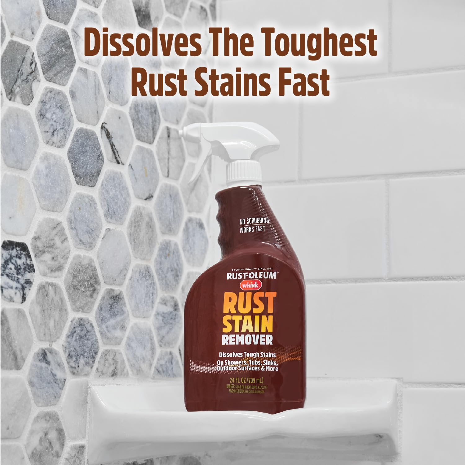 Rust-Oleum Whink Rust Stain Remover | Heavy-Duty Iron Stain Remover Foaming Spray with Excellent Cling for Toilets, Showers, Sinks, Outdoor Siding | 24 oz