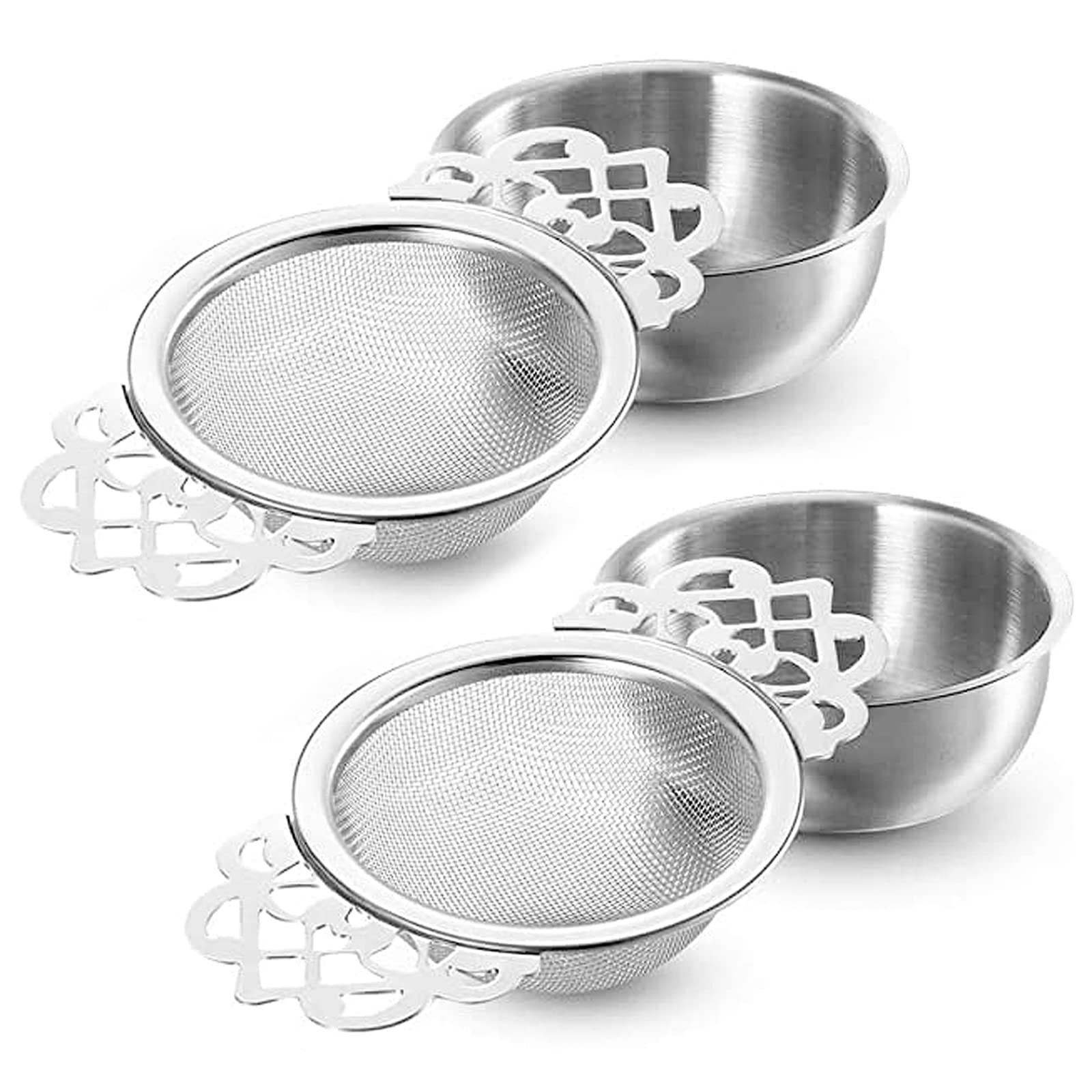 2Pcs Small Fine Mesh Tea Strainers Loose Tea Leaf Filter Stainless Steel Loose Tea Infusers Strainers Ultra Fine Mesh Tea Strainers with Lace Double Handles Suitable for Loose Tea Leaf Filter(Silver)