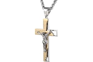 HZMAN Men's Stainless Steel Cross Crucifix Bible Prayer Pendant Necklace 22+2" Chain
