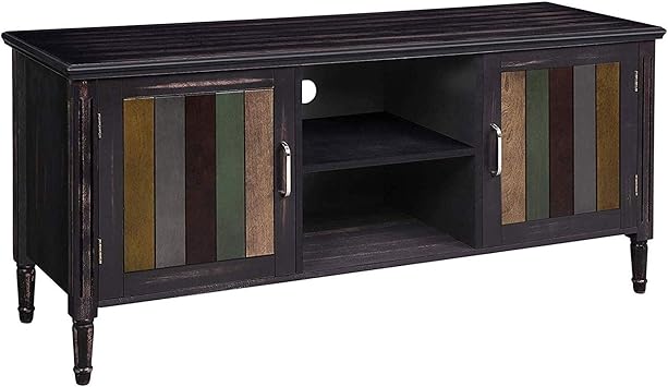 Amazon Com Benjara Panelled Wooden Tv Cabinet Doors And Two Open Compartments Multicolor Furniture Decor