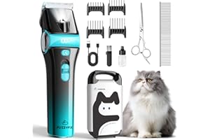 FuzzyFix Cat Clippers for Grooming with 5-in-1 Blade, Cat Grooming Kit Cordless Rechargeable Hair Trimmer Detachable Stainless Steel Blade Pet Shaver for Small Kitty Paw Face Head Body