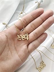 MICOMAKA Birth Year Number with Crown Necklace,Old