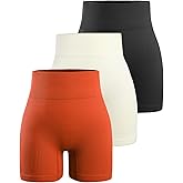 YNNTHY Women's 3 Piece Workout Shorts Yoga Seamless Ribbed High Waisted Spandex Booty Biker Shorts