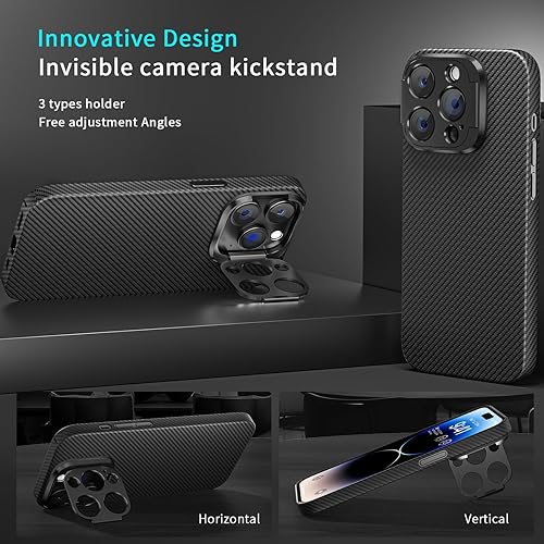 memumi Carbon Fiber Case for iPhone 14 Pro Max with Stand, Sturdy