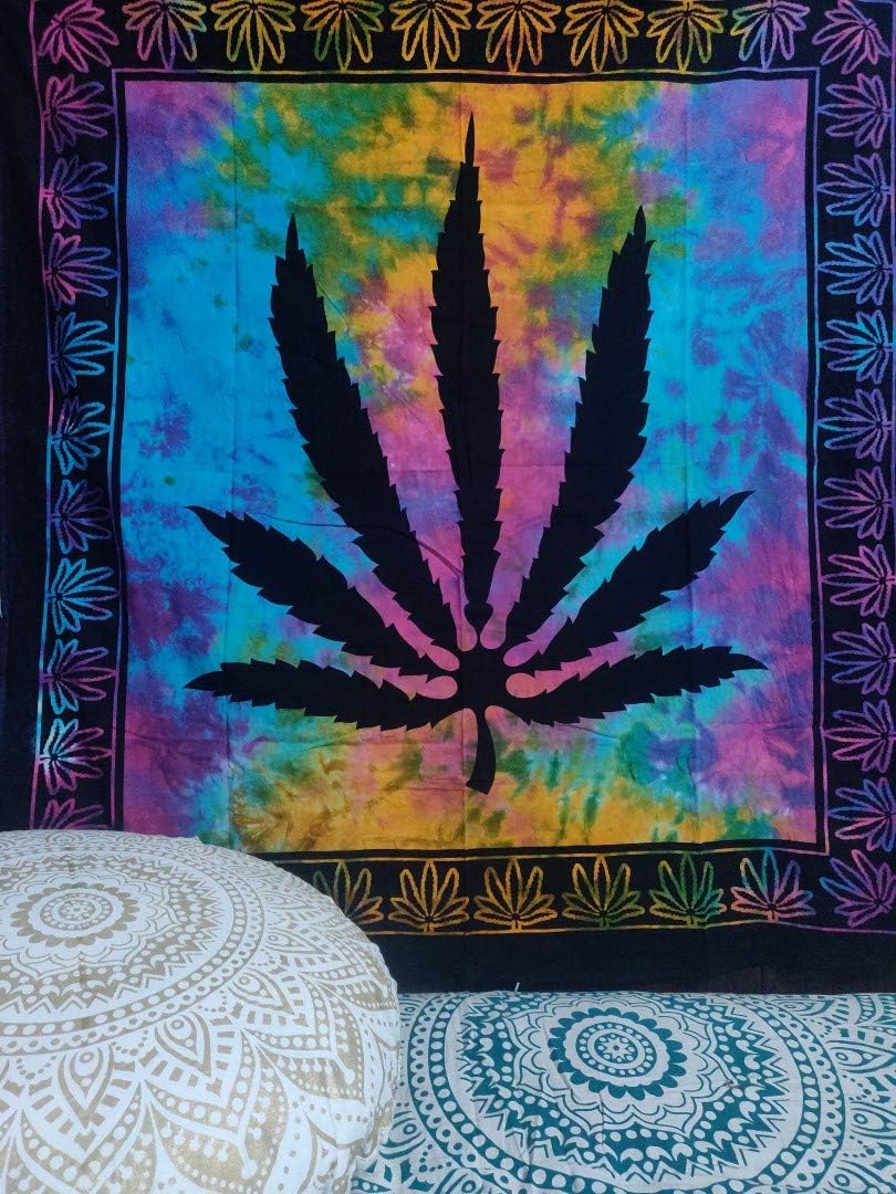 ICC Marijuana Leaf Poster Cannabis Leaf Poster Hippie Decor Pot Flag Tapestry Wall Hanging Dorm Collage Color Me Weed Leaf Bohemian Art Psychedelic Hippie Rasta Ganja (Multi 54 x 60 inchs)