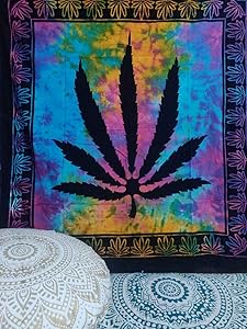 ICC Marijuana Leaf Poster Cannabis Leaf Poster Hippie Decor Pot Flag Tapestry Wall Hanging Dorm Collage Color Me Weed Leaf Bohemian Art Psychedelic Hippie Rasta Ganja (Multi 54 x 60 inchs)