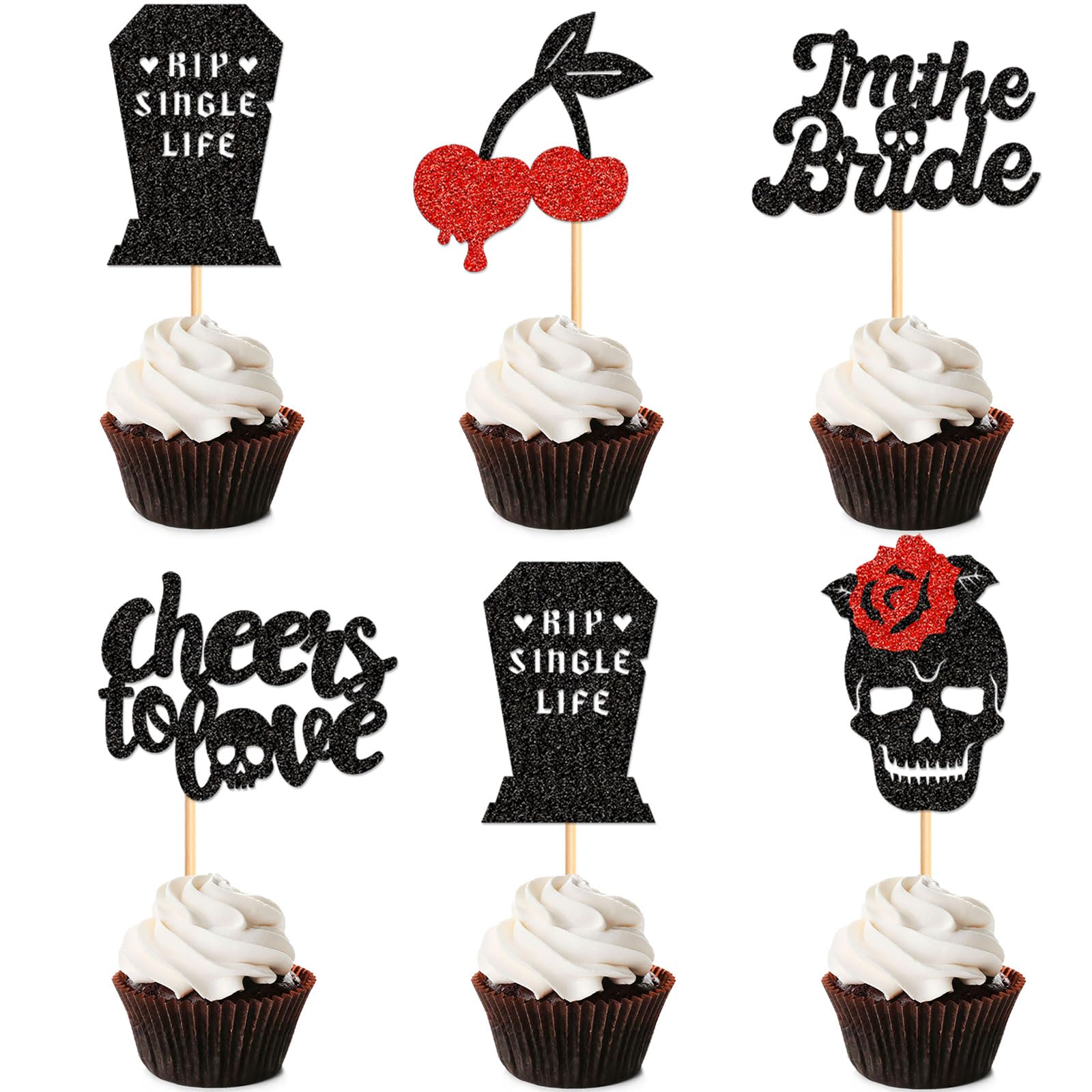 Blumomon 25Pcs Halloween Bride to Be Cupcake Toppers Anniversary Cake Decoration Bridal Shower Bachelorette Party Hen Party Supplies Engagement Cake Decorations