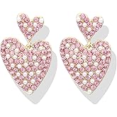 Red Heart Earrings for Women - Rhinestone Valentine's Day Earrings, Sparkling Crystal Heart Dangle Earring, Romantic Gift for Her