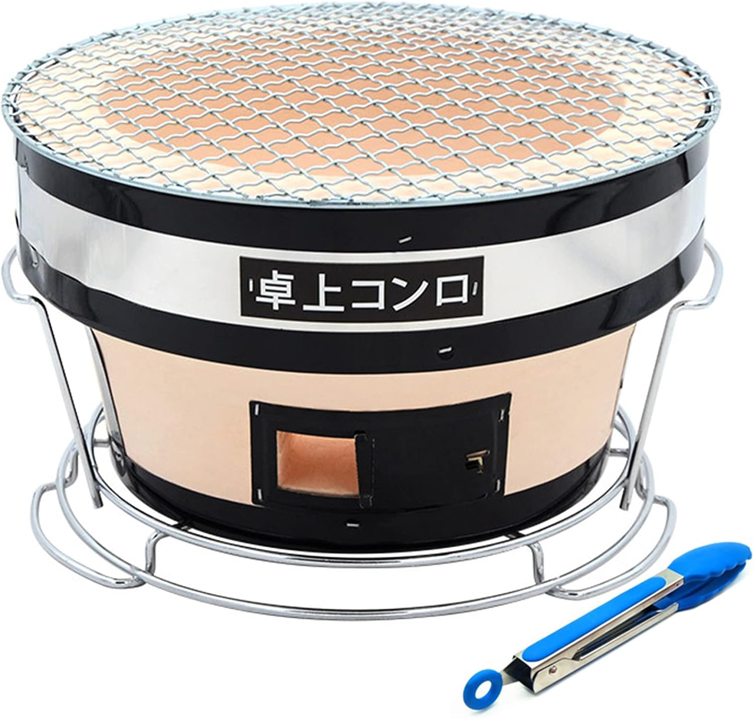 Japanese Barbecue Charcoal Grill, Hibachi Ceramic Clay Grill Home Tabletop Yakitori Stove Outdoor Porable BBQ Cooker Indoor Charcoal Grill for Camping(Round)