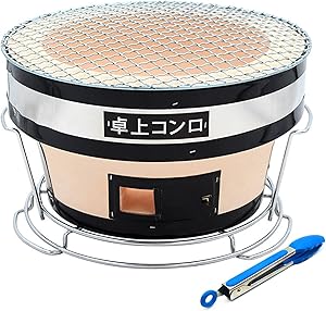 Japanese Barbecue Charcoal Grill, Hibachi Ceramic Clay Grill Home Tabletop Yakitori Stove Outdoor Porable BBQ Cooker Indoor Charcoal Grill for Camping(Round)