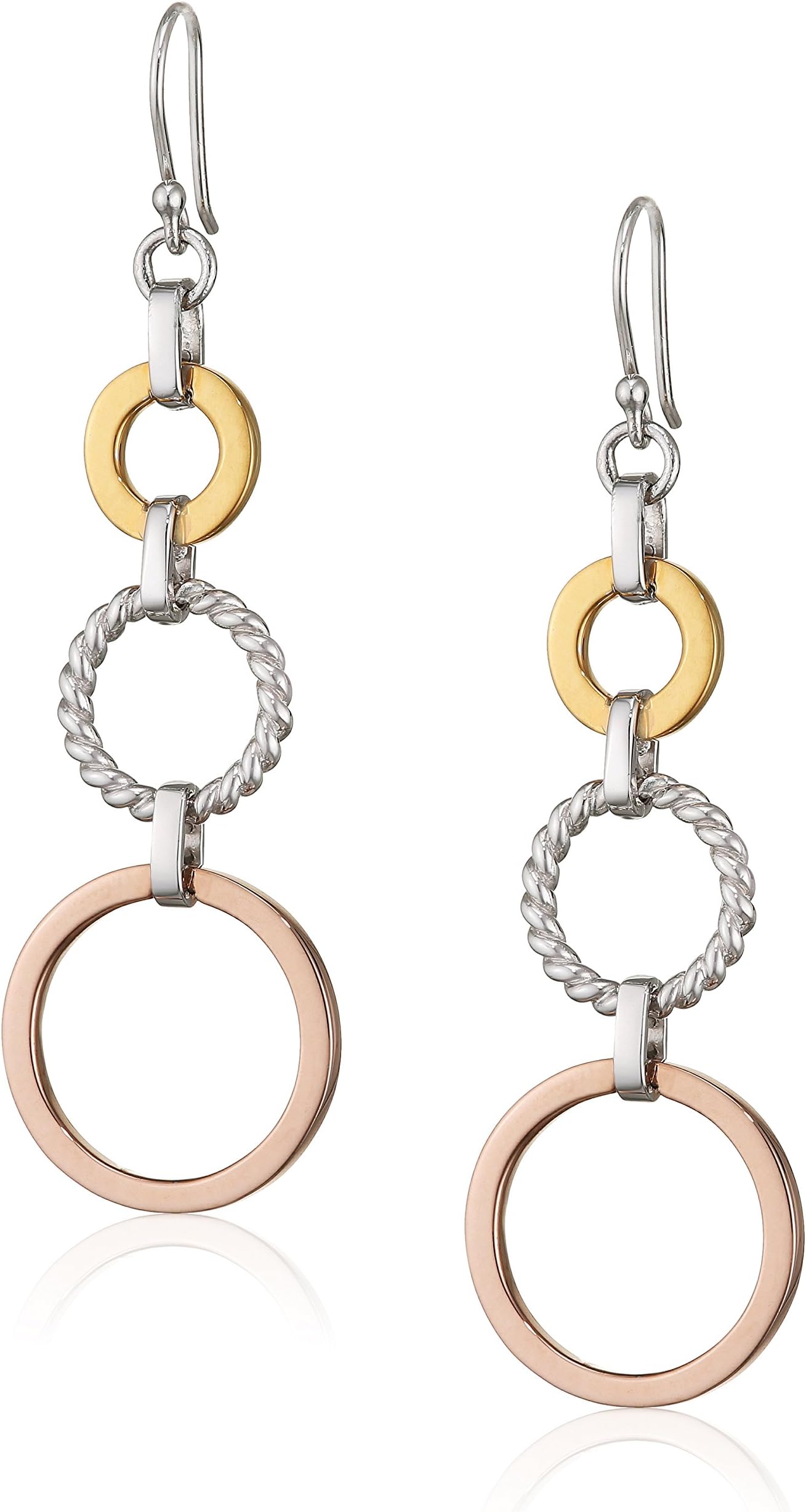 Womens 925 Sterling Silver, Yellow Gold & Rose Gold Plating Open Round Disc Dangle Hook Earrings