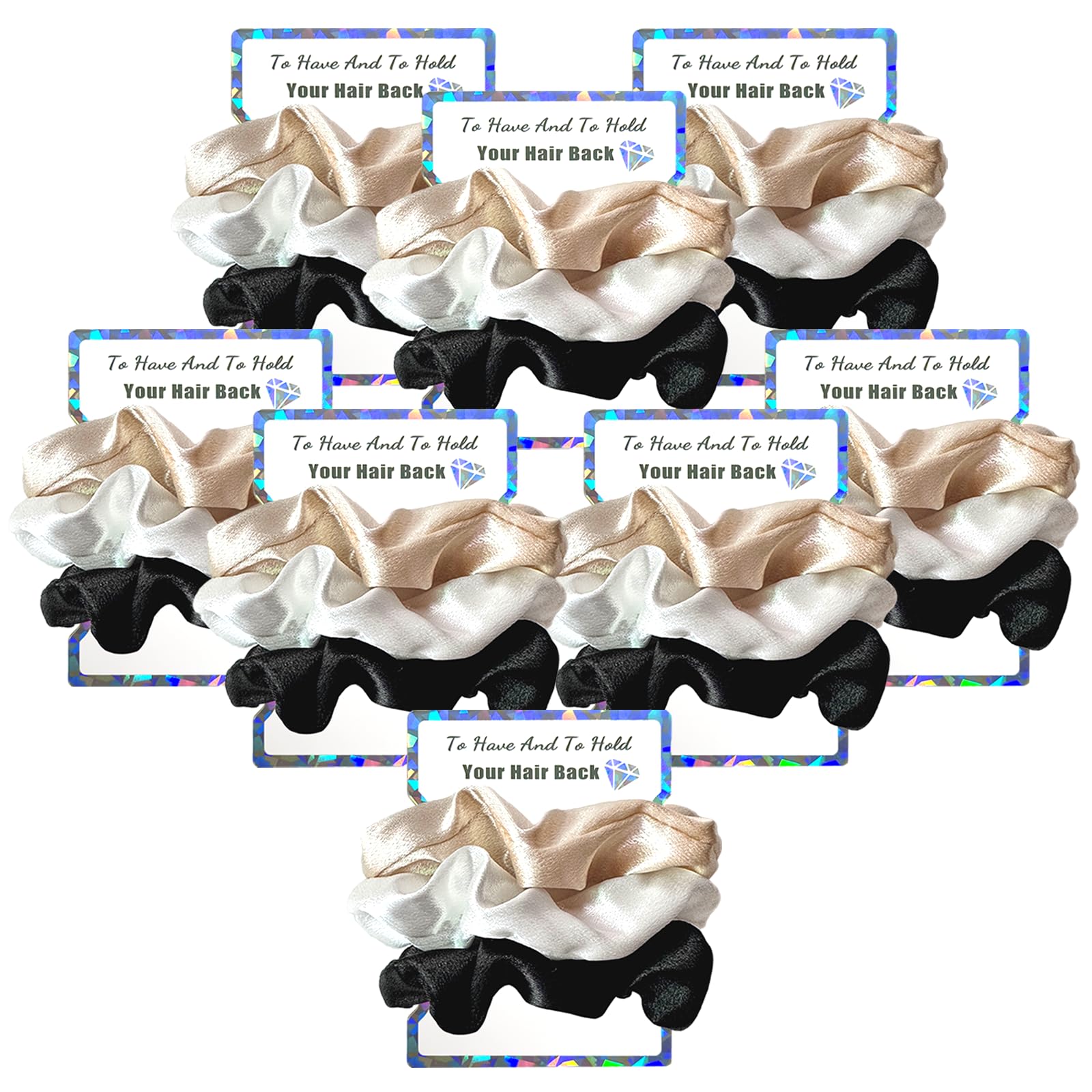 Penubuy 8 Packs/24Pcs Bridesmaid Silk Hair Scrunchies Set, Elastics Satin Hair Tie for Bridesmaid Proposal Gift Wedding Party Favors (Champagne &Black &White)