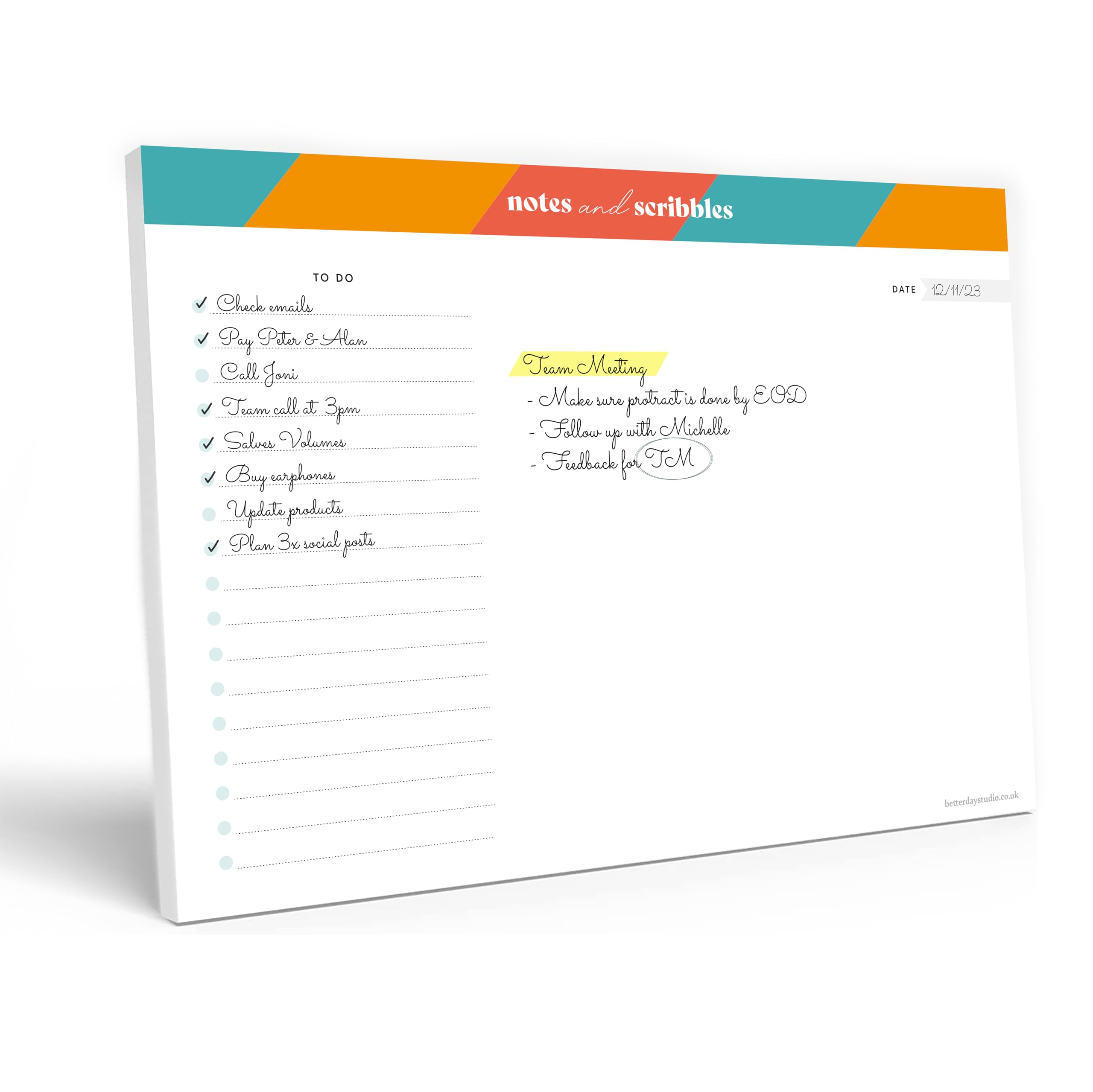 Notes & Scribbles - To Do List Pad - 52 Undated A4 Tear-Off Sheets Checklist Organiser Pad, Work Planner List for Professionals & Academic Planner for Students Things To Do List Notepad - 21 x 29.7 cm