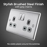 BG Electrical Double Switched Power Plug Wall Socket Nexus Metal Brushed Steel view 2