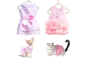 Two Pieces of Small pet Cats and Dog Dresses, Summer Cats and Dog Vest Ballet Skirt Princess Dresses, Bows, Suitable for Smal