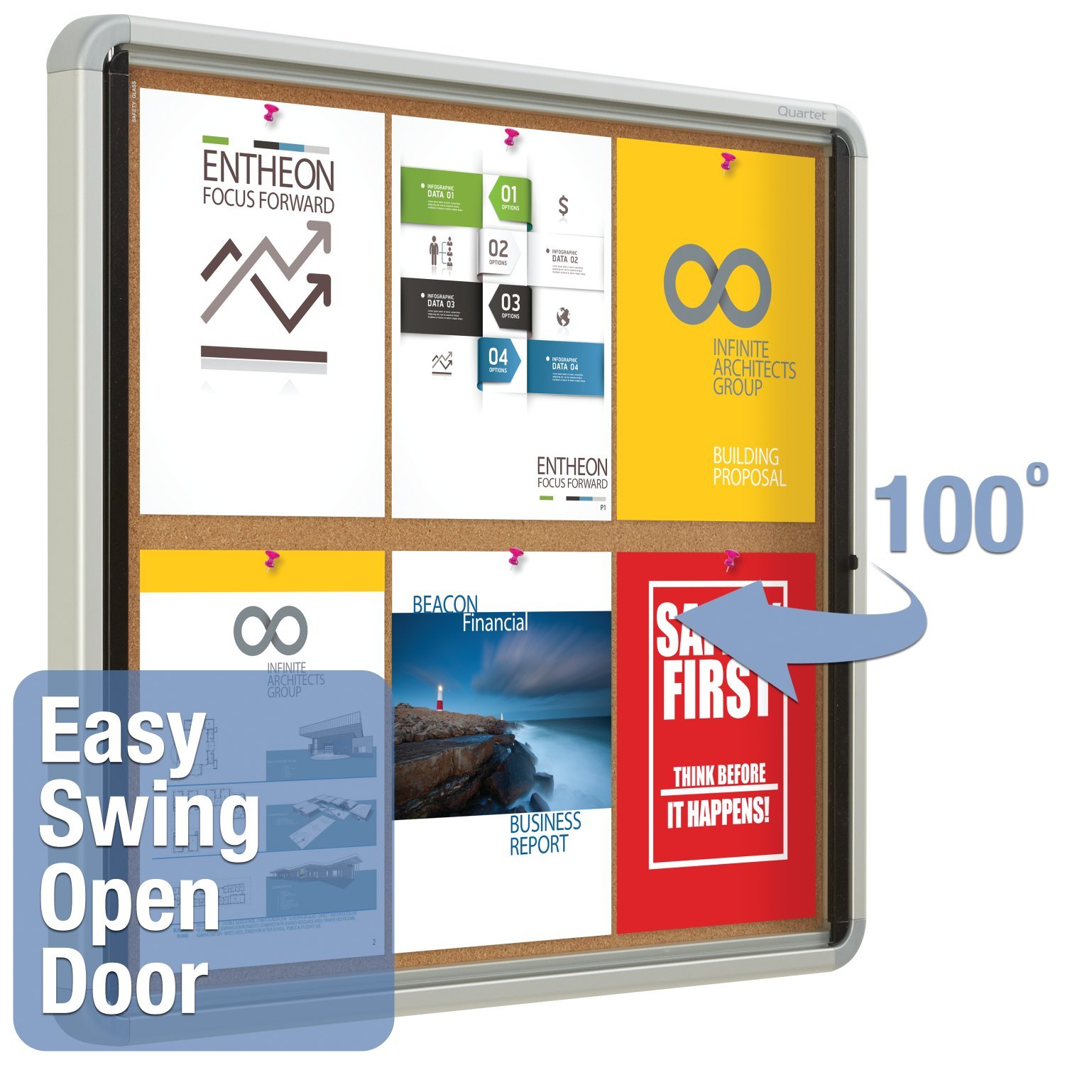 Quartet Enclosed Cork Bulletin Board, 30" X 27" Or 6 Sheets, Swing Door