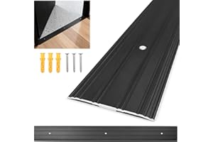 SFNSM Aluminum Door Threshold - 36" L x 3" W Exterior Floor Transition Strip with Pre Drilled Holes and Expansion Screws, Non-Slip Fluted Saddle Flat Profile Threshold, Prevent Dust & Airflow, Black