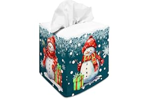 IRADA Tissue Box Cover Square Canvas Decorative Tissue Box Holder Cute Funny Cube Tissue Case Cover-Xmas Decor Christmas Snowman Tissue Box Cover