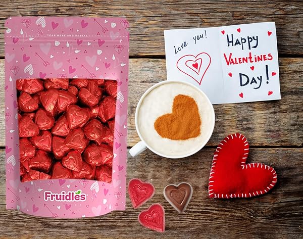FRUIDLES VALENTINE’S DAY MILK CHOCOLATE HEARTS, PARTY BAG FILLERS, RED INDIVIDUALLY WRAPPED FOILS, KOSHER CERTIFIED (HALF-POUND)