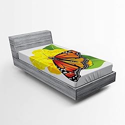 Ambesonne Butterfly Fitted Sheet, Monarch Breed