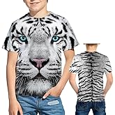 Kids 3D Print Graphic Tees Funny Tiger Short Sleeve T Shirts for Youth Boys Girls 4-14 Years