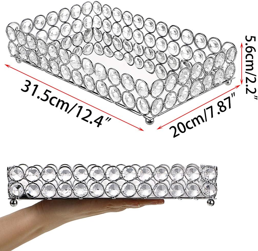 Hipiwe Crystal Cosmetic Makeup Tray - Mirrored Vanity Jewelry Decorative Tray Organizer for Storage Perfume, Toiletries,Trinket, Home Decor Tray for Dresser/Vanity Table, Bathroom: Home & Kitchen