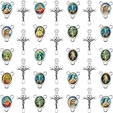 WenRity 60Pcs/30Sets Rosary Making Kits Supplies Alloy Religion Cross and Center Medal Charms Pendant Oval Chandelier Links for Diy Prayer Necklace Jewelry