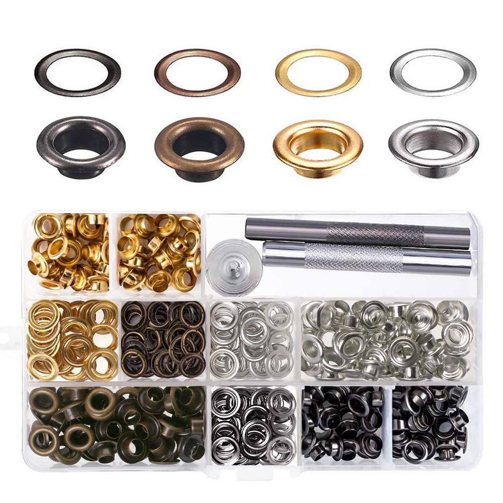 Saipor 400 Sets Grommets Eyelets Kit Tool Brass Grommet Kit with 3pcs Install Tool Kit and Storage Box for Craft Making, DIY and Decoration 5mm Inside Diameter (4 Colors)