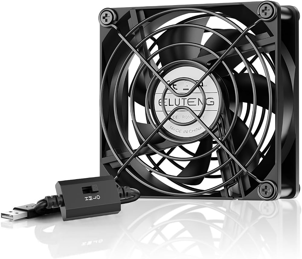 ELUTENG 80mm USB Fan 5V 3 Speed Adjustable Metal Grill for PC Laptop PS4 Router