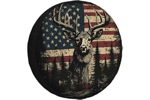 REVENEVER Spare Tire Cover for RV SUV Car Funny American Flag Elk Print Waterproof Dustproof Tire Cover for JP Camper Travel Trailer Truck