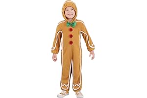 Chloefairy Toddler Kids Christmas Gingerbread Clothes Long Sleeve Hooded Jumpsuit Button Bow Cosplay Outift for Boy Girl