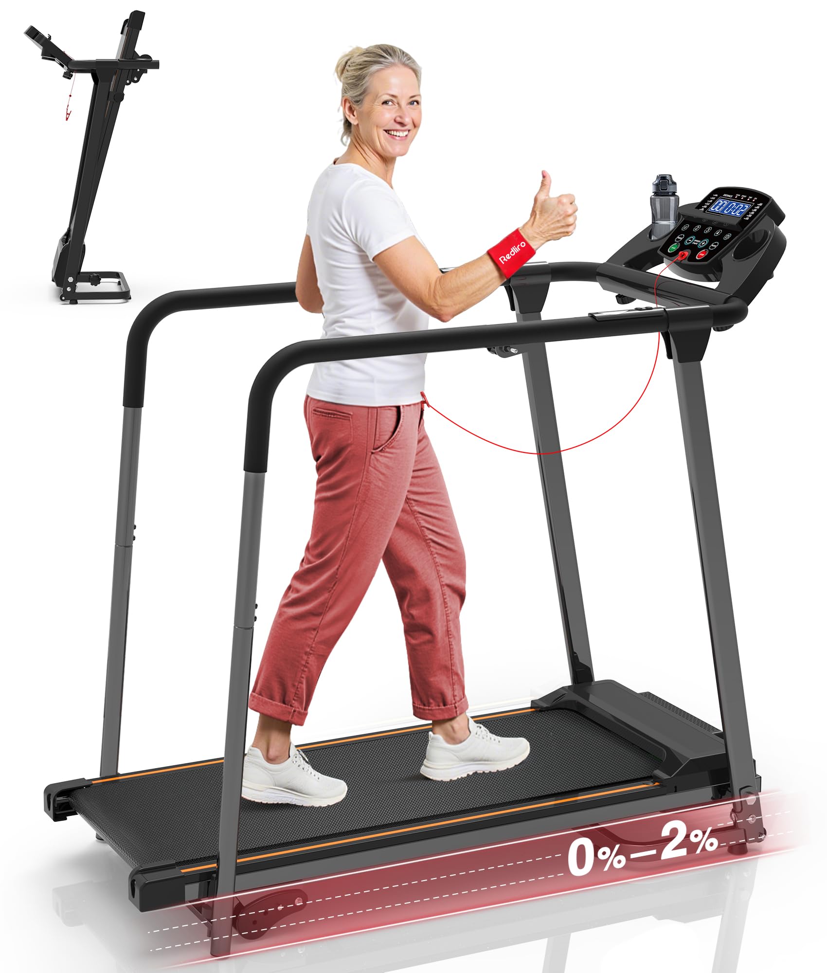 Photo 1 of Redliro Walking Treadmill for Seniors - Foldable Senior Treadmill with 0%-2% Incline, Long Handrails - 300 lbs Capacity Home Recovery Fitness Exercise Machine for Elder, Mute & Qucik Speed Button