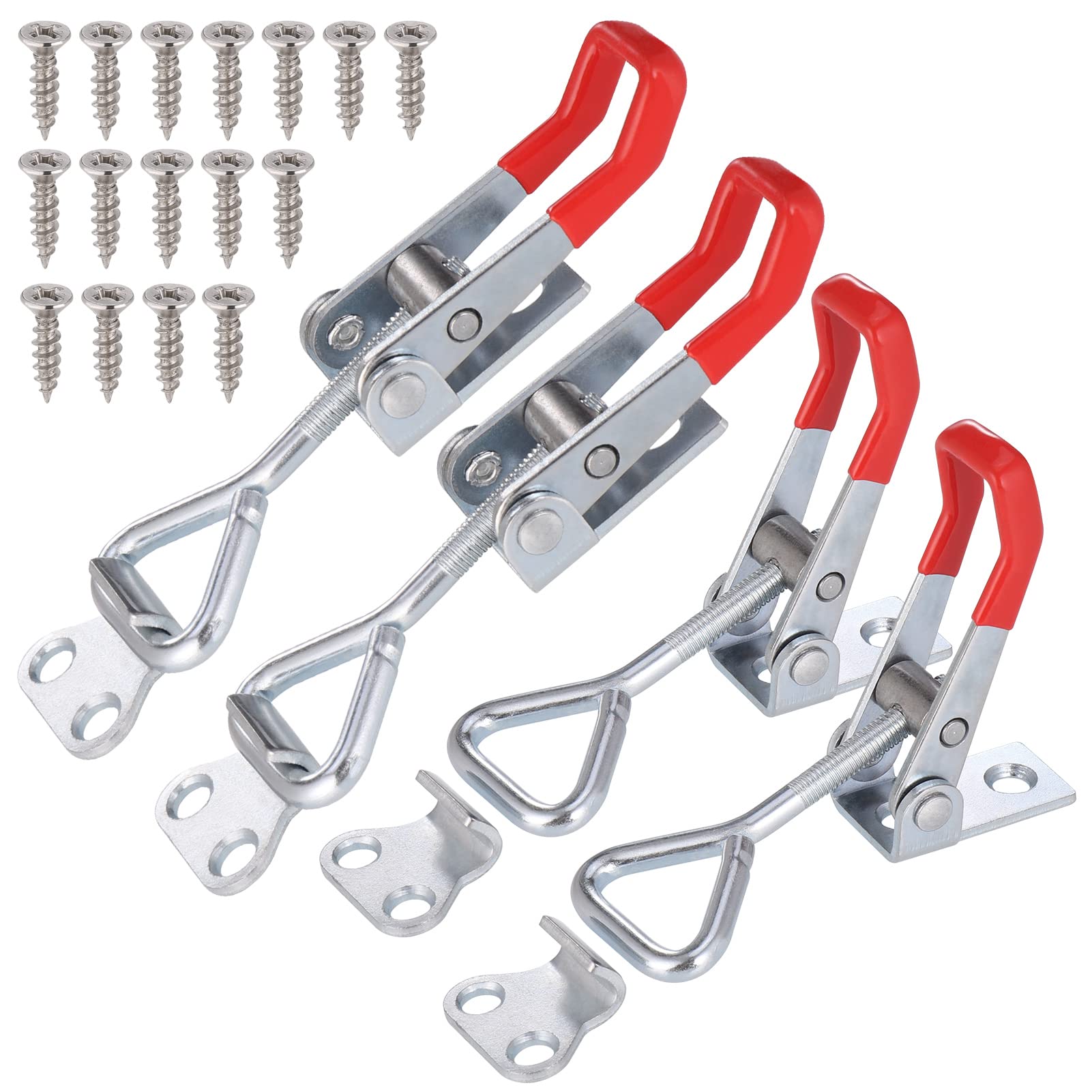 4 Pcs Toggle Latch, Heavy Duty Toggle Clamp with 16 pcs Screws, Metal Toggle Catch, Latch Lock with Adjustable Lever, Cabinet Clamps, Flexible Toggle Clamps for Door Window Tool Chest Box Smoker Lid