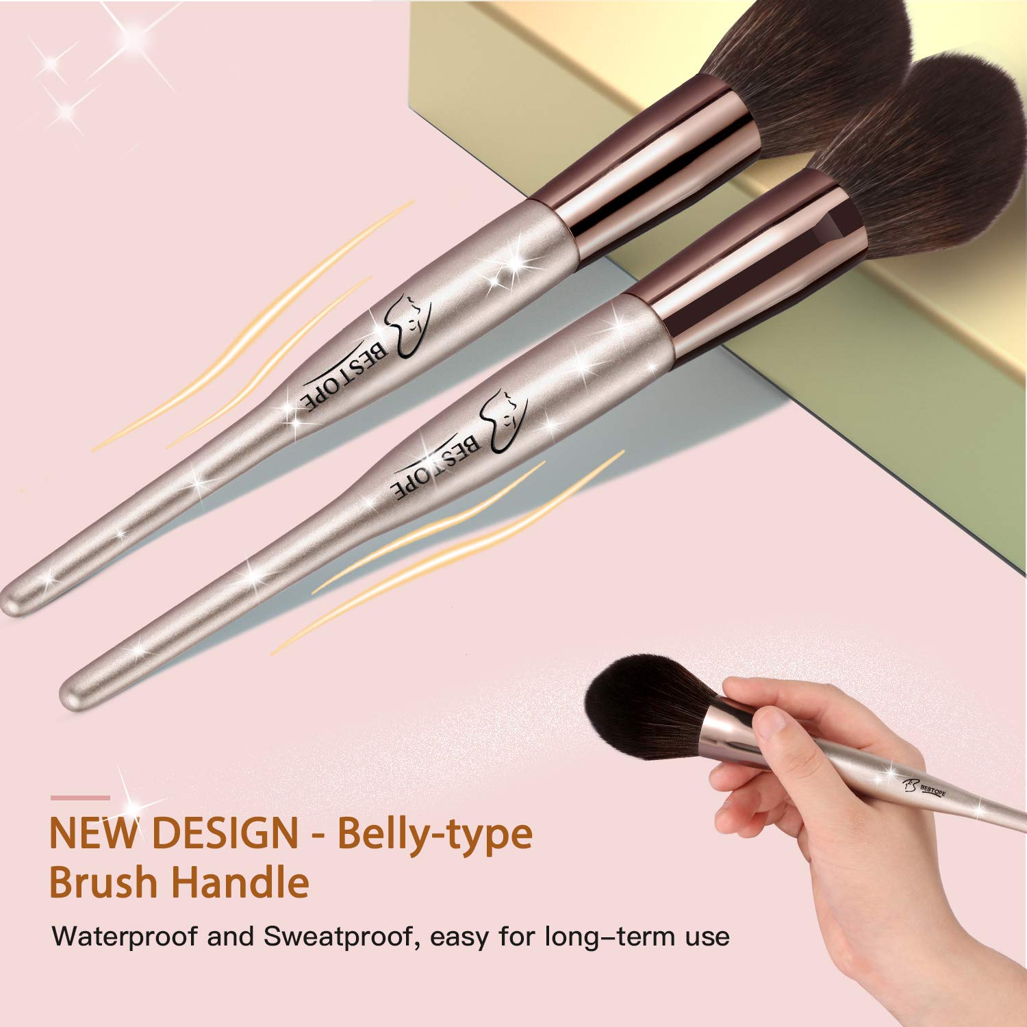 BESTOPE 18 Pcs Makeup Brushes Belly-type Handle Series Professional Premium Synthetic Contour Blush Foundation Concealers Highlighter Eye Shadows Cosmetic Brushes: Beauty