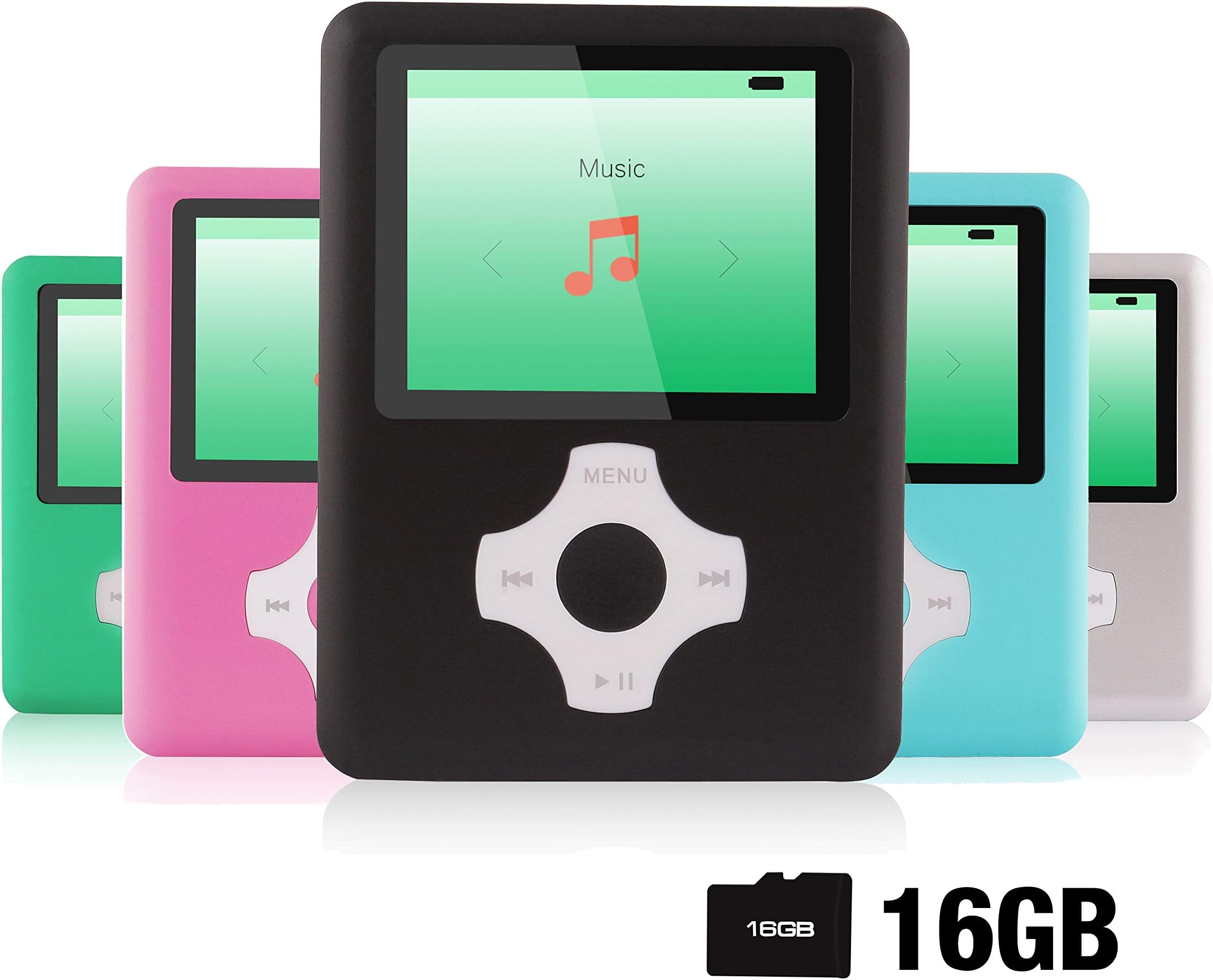 Ultrave MP3/MP4 Player with 16G SD Card, Portable Lossless Sound Player, Rechargeable MP3 Player, Also Support Ebook, Image, 1.8 inches LCD Screen MP3 Music Player - Black